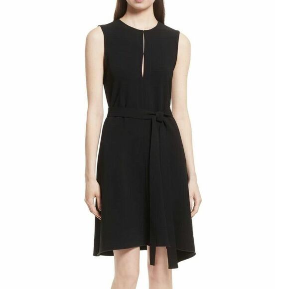 Revolve THEORY Desza Jersey Crepe Black Asymmetrical Hem Dress Sleeveless Sz 2 - Picture 3 of 12